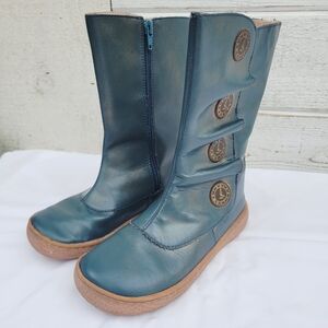 Livie & Luca Girl's Blue Shimmer Leather Zip-up Tiempo Boots - size 13